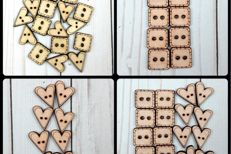 16 Buttons of hearts & squares - Cute, Happy, Adorable wood supply supplies sewi