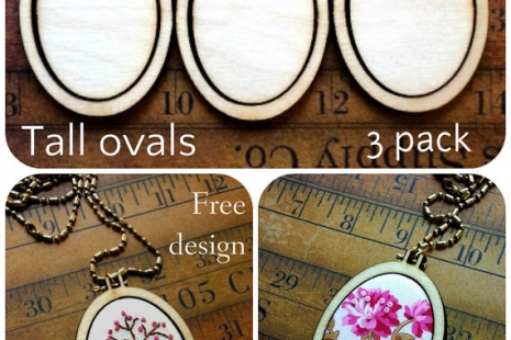 3 Mini Hoop Tall Oval Pendant Embroidery Blanks - Frame Necklace Craft Supply Je