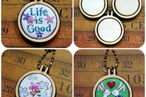 3 Teeny tiny Mini Hoop Pendant Embroidery Blanks - 3 pack Frame Necklace Craft S