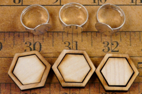 3 Mini wood Hexagon Ring Blanks - Craft Supply Jewelry hexies