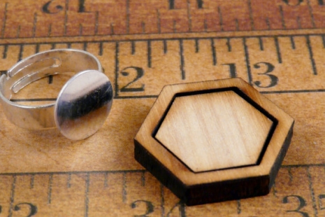 3 Mini wood Hexagon Ring Blanks - Craft Supply Jewelry hexies