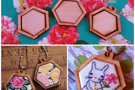 3 Mini Hexagon Pendant Embroidery Blanks - wood hexie Frame Necklace Craft Suppl