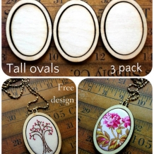 3 Mini Hoop Tall Oval Pendant Embroidery Blanks - Frame Necklace Craft Supply Je